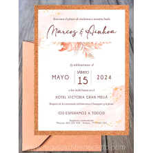 Invitación de boda corcho hojas