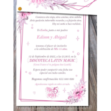 Invitación 15 años flores rosa y lila