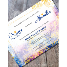 Invitación 15 estampado azul y dorado