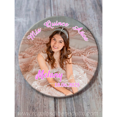 Chapa espejo 15 años  personalizada  con foto