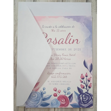 Invitación 15 flores rosa y azul