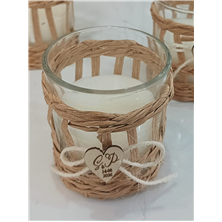 vela cristal decorada con mimbre