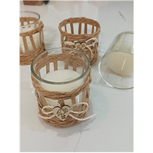 vela cristal decorada con mimbre