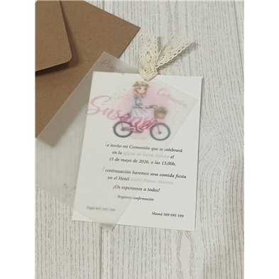 Invitación niña bicicleta primera Comunión 