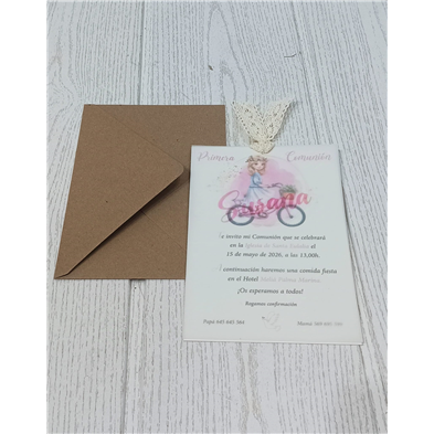 Invitación niña bicicleta primera Comunión 