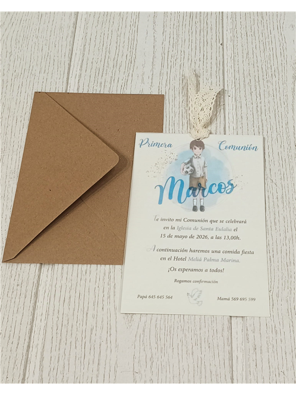 Invitación niño balón primera Comunión 