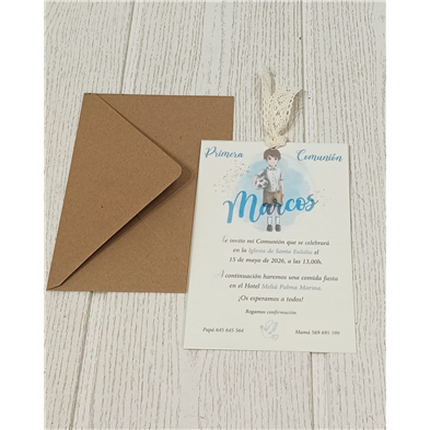 Invitación niño balón primera Comunión 