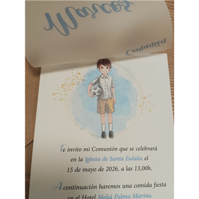 Invitación niño balón primera Comunión 