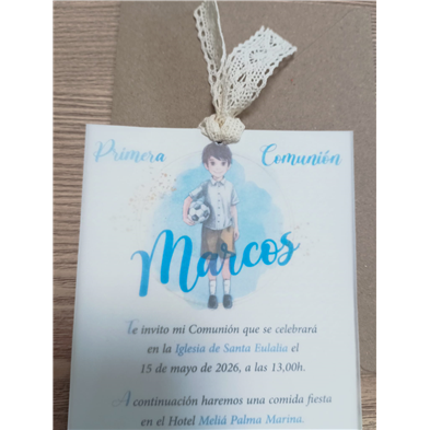 Invitación niño balón primera Comunión 