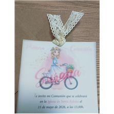 Invitación niña bicicleta primera Comunión 