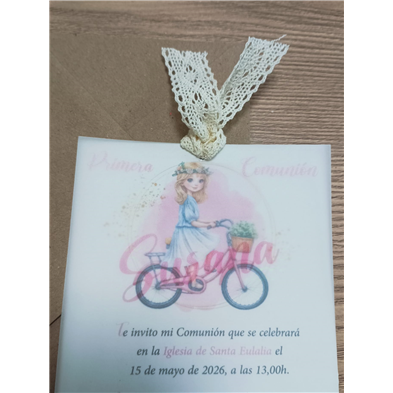 Invitación niña bicicleta primera Comunión 