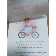 Invitación niña bicicleta primera Comunión 
