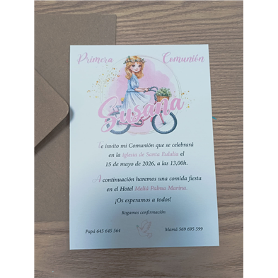 Invitación sencilla niña bicicleta