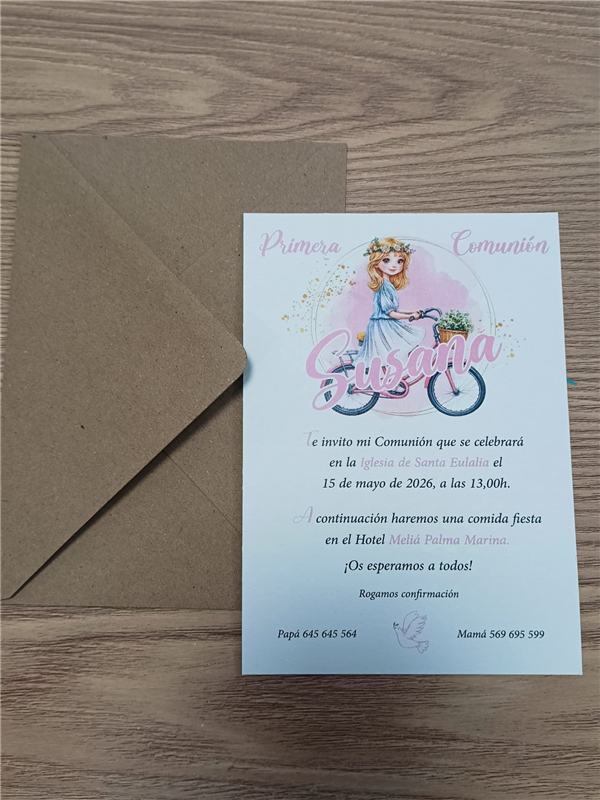Invitación sencilla niña bicicleta