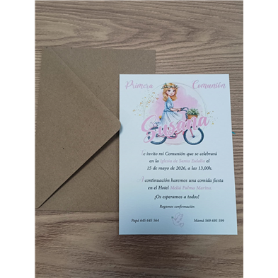 Invitación sencilla niña bicicleta