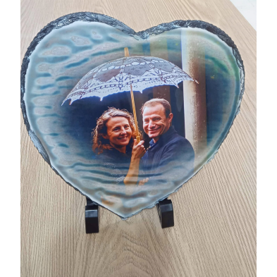 Corazón de pizarra con foto