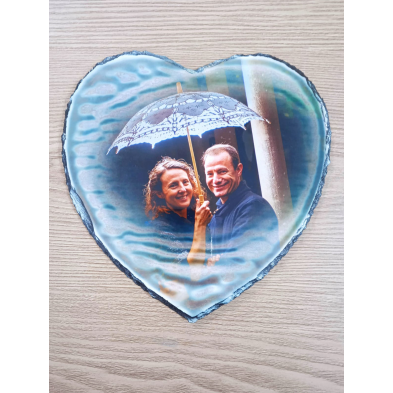 Corazón de pizarra con foto