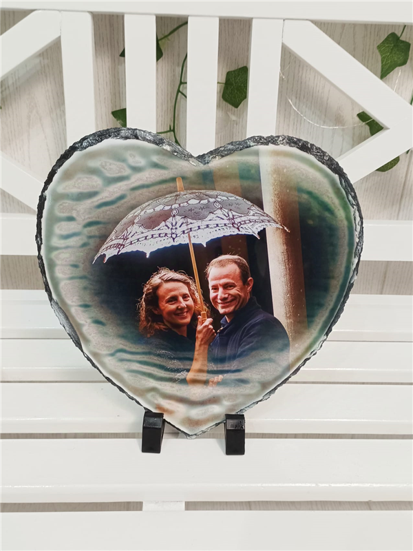 Corazón de pizarra con foto