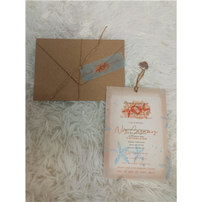 Invitación de boda estrellas de mar papel vegetal 