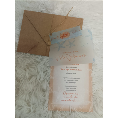 Invitación de boda estrellas de mar papel vegetal 