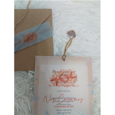 Invitación de boda estrellas de mar papel vegetal 