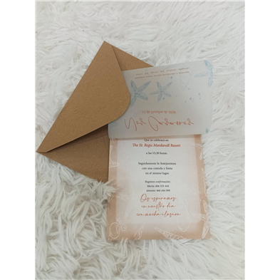Invitación de boda estrellas de mar papel vegetal con corcho