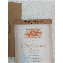 Invitación de boda estrellas de mar papel vegetal con corcho