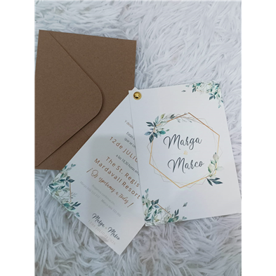Invitación hexágono hojas con clip
