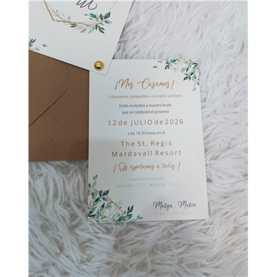 Invitación hexágono hojas con clip
