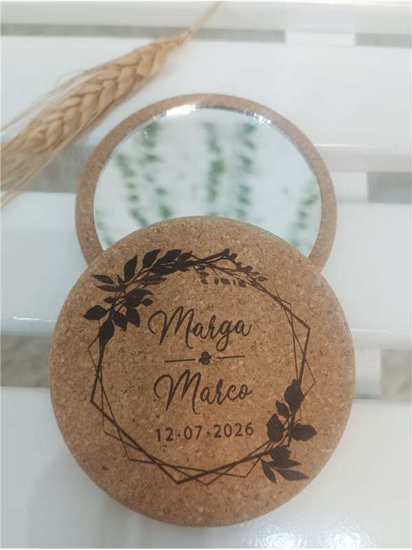 Espejo corcho boda grabado hexágono