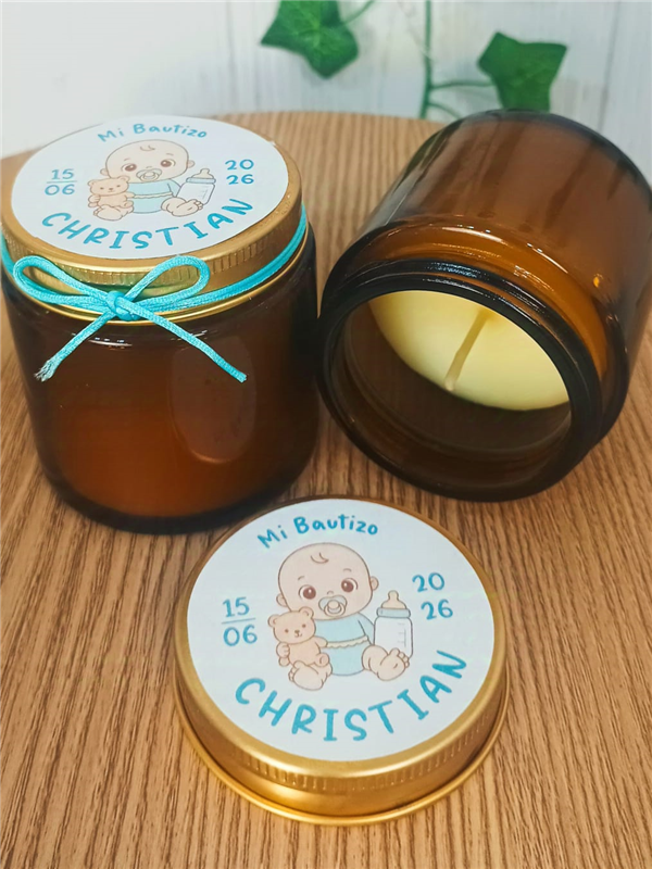 Vela perfumada tarro cristal bebe azul