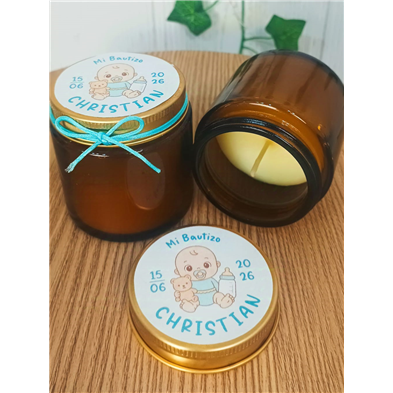 Vela perfumada tarro cristal bebe azul