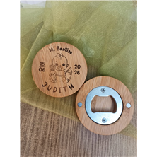 Abridor madera con imán bautizo grabado bebé niña