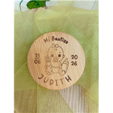 Abridor madera con imán bautizo grabado bebé niña