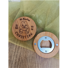 Abridor madera con imán bautizo grabado bebé niño