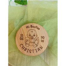 Abridor madera con imán bautizo grabado bebé niño