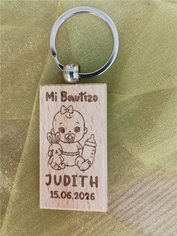 LLavero madera bautizo personalizado bebe niña