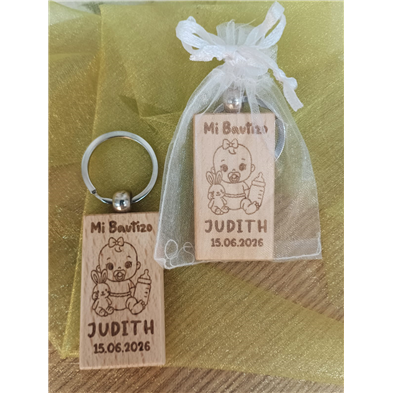 LLavero madera bautizo personalizado bebe niña