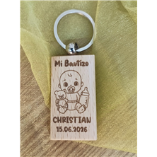 LLavero madera bautizo personalizado bebe niño