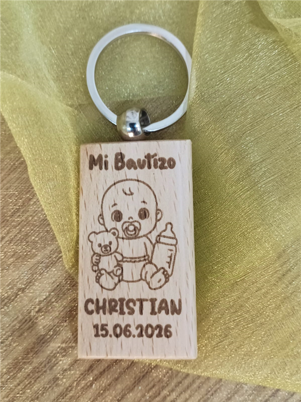 LLavero madera bautizo personalizado bebe niño