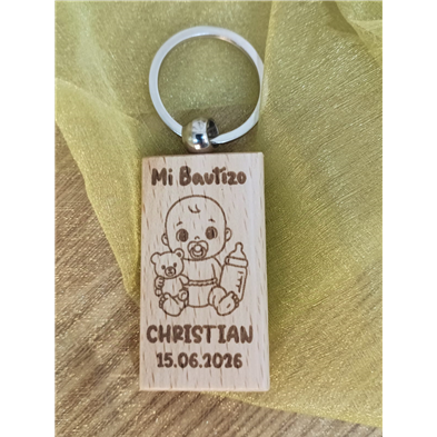 LLavero madera bautizo personalizado bebe niño