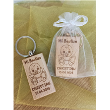 LLavero madera bautizo personalizado bebe niño