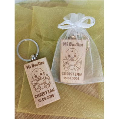 LLavero madera bautizo personalizado bebe niño