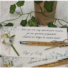bolígrafo bambú grabado con tarjeta personalizada
