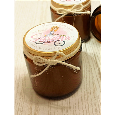 Vela perfumada tarro cristal niña comunión. 