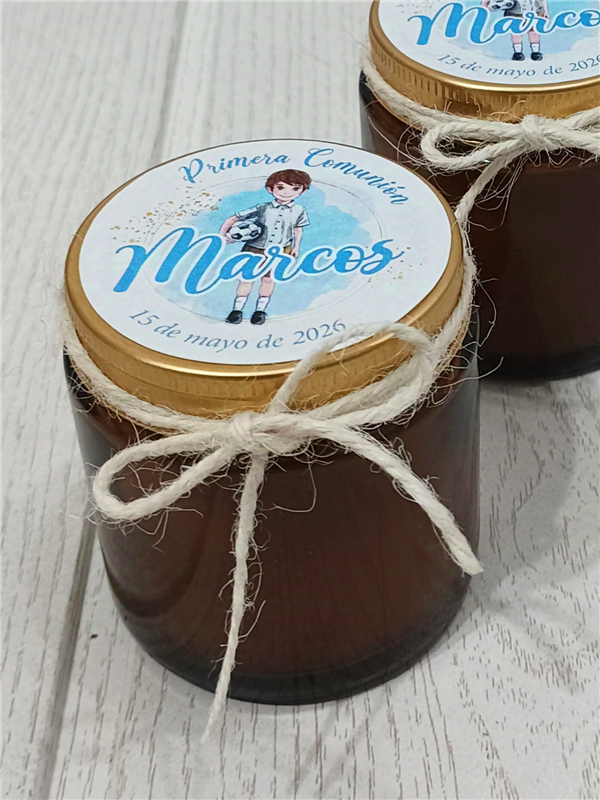 Vela perfumada tarro cristal niño comunión.  