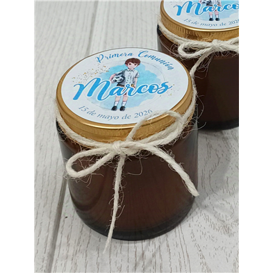 Vela perfumada tarro cristal niño comunión.  