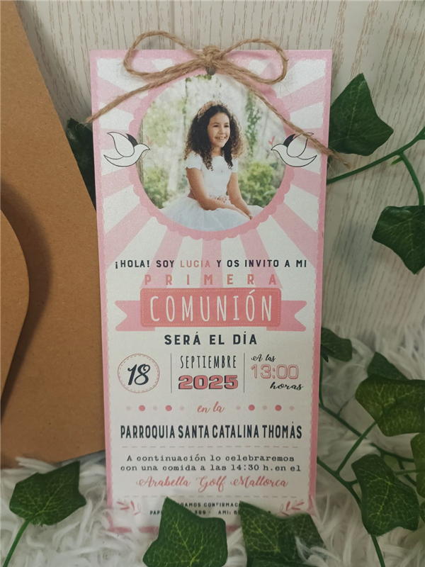 Invitación Primera Comunión foto rosa