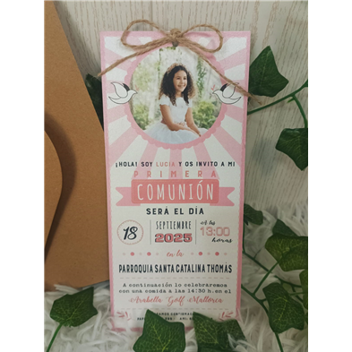 Invitación Primera Comunión foto rosa