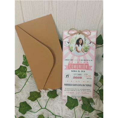 Invitación Primera Comunión foto rosa